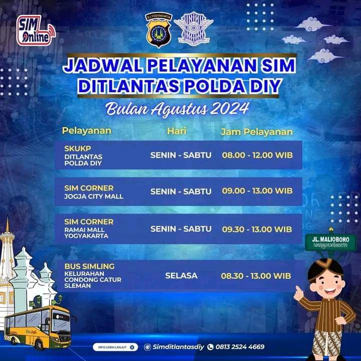 Jadwal Layanan SIM Keliling Wilayah DIY Jumat 23 Agustus 2024